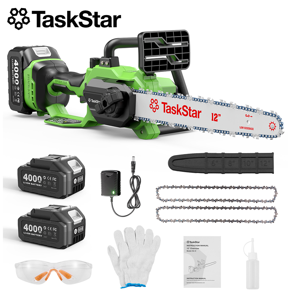 Cordless Chainsaw 12 Inch Battery - TaskStar Borsteloze 12-inch elektrische kettingzaag oplaadbare