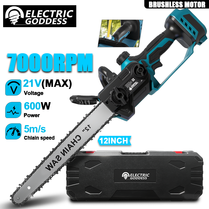 Cordless Chainsaw 12 Inch Battery - 12-inch Draadloze Blauwe Elektrische Kettingzaag 600W