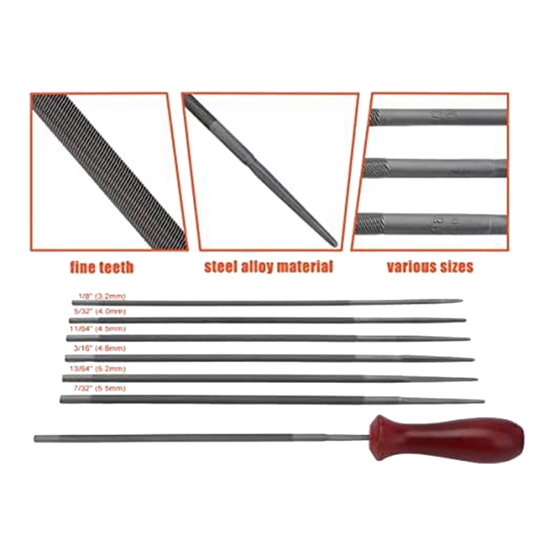 Chainsaw File Kit Round - 12-delige kettingzaagvijlset, kettingzaagslijpset, ronde kettingzaagvijl, dieptemeter,