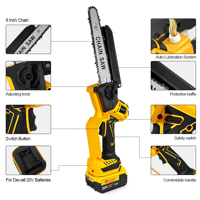 8 Inch 1380W Borstelloze Gele  - Brushless Chainsaw 8 Inch 20V recensie en prijs